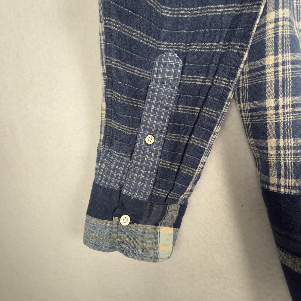 LAUREN RALPH LAUREN Patchwork Plaid Shirt Cotton Linen Button Front Blue Size M - Picture 9 of 13